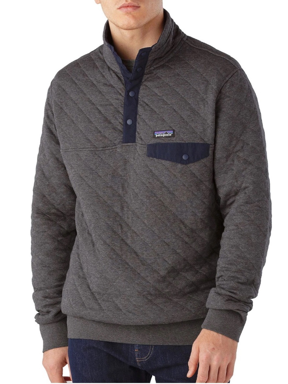 Patagonia Men's Organic Cotton Quilt Snap T Pullover Grey Blue Size Large